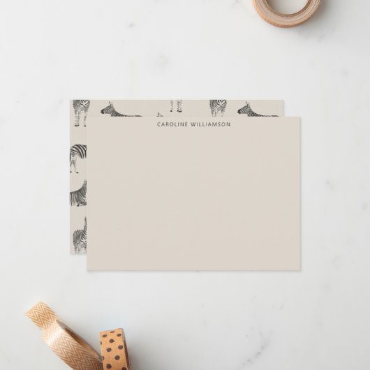 Zebra Pattern Illustrated Personalized Stationery ノートカード (正面/裏面インサイチュ)