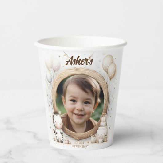 Zebra Photo Frameの子供へ誕生日パーティー 紙コップ (正面)