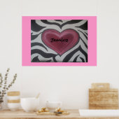 Zebra & Pinkポスターカスタマイズに名前を追加 ポスター (キッチン)