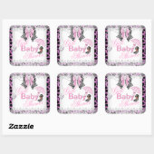 Zebra Pink Girl Baby Shower African American スクエアシール (シート)