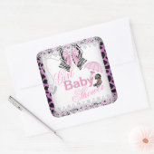 Zebra Pink Girl Baby Shower African American スクエアシール (封筒)