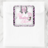 Zebra Pink Girl Baby Shower African American スクエアシール (バッグ)