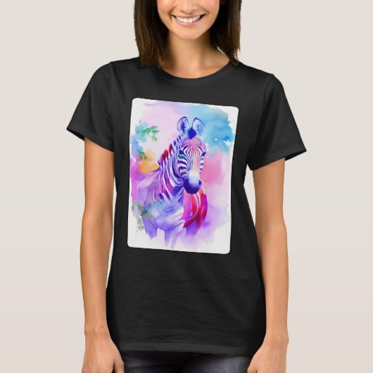 Zebra Portrait Animal Safari Wildlife Illustration Tシャツ (正面)