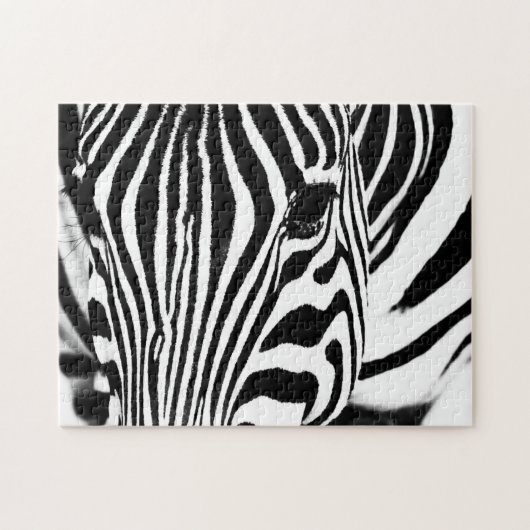 Zebra portrait black and white photo ジグソーパズル (横)