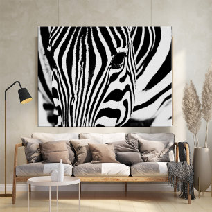 Zebra portrait black and white photo ポスター