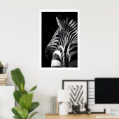 Zebra Portrait Print Modern Black and White Wall ポスター (ホームオフィス)