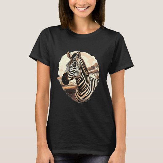 Zebra Portrait Safari Artwork Wildlife Animal Prin Tシャツ (正面)