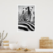 Zebra Portrait Wall Art Graphic Black and White ポスター (キッチン)