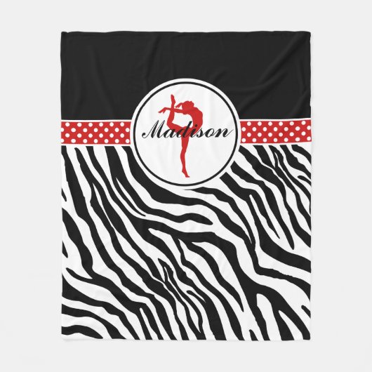 Zebra Print体操(赤い詳細) フリースブランケット (正面)