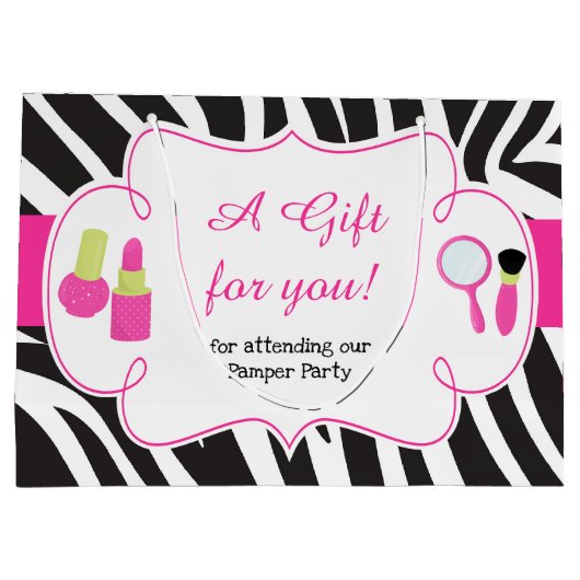 Zebra print birthday Pamperパーティーありがとう ラージペーパーバッグ (裏面)