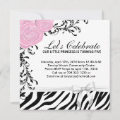 Zebra Print Birthday Partyかわいらしの招待 招待状 (裏面)