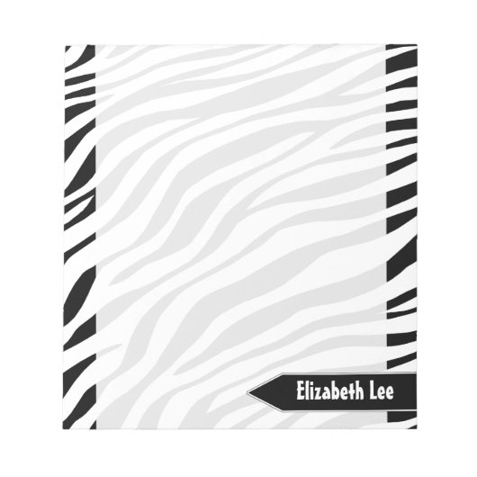 Zebra Print Black & White パーソナライズされた Notepad ノートパッド (正面)