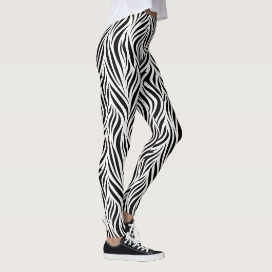 Zebra Print Black White Bold Animal Pattern レギンス (右)