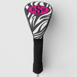 Zebra Print Black, White, & Pink Monogram Lady ゴルフヘッドカバー