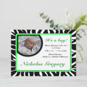 Zebra Print Green Birth Announcements 案内状 (スタンド正面)