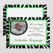 Zebra Print Green Birth Announcements 案内状 (正面/裏面)