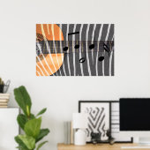 Zebra Print Guitar with Notes ポスター (ホームオフィス)