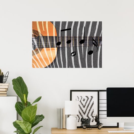 Zebra Print Guitar with Notes ポスター (ホームオフィス)