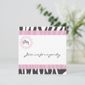 Zebra Print Monogram Birthday Party Invitation（ゼブラ 招待状 (スタンド正面)