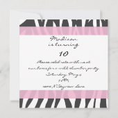 Zebra Print Monogram Birthday Party Invitation（ゼブラ 招待状 (裏面)