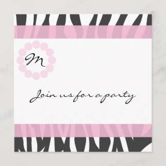 Zebra Print Monogram Birthday Party Invitation（ゼブラ 招待状