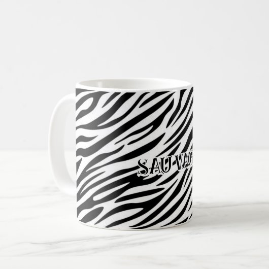 Zebra Print Mug with “Sauvage” Text コーヒーマグカップ (正面左)