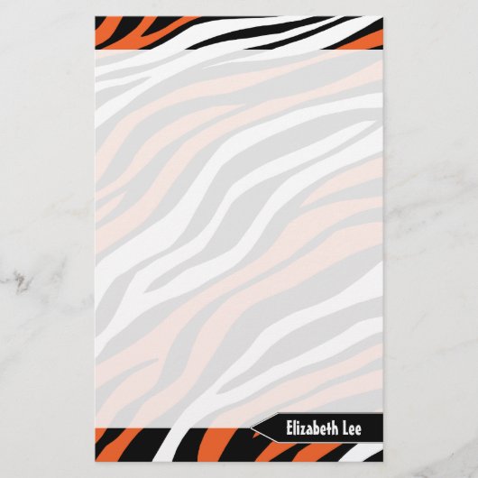 Zebra Print Orange Mix文房具パーソナライズされた 便箋 (正面)