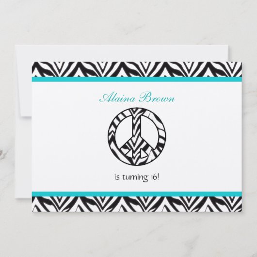 Zebra Print Peace Sign Birthday Party Invitation 招待状 (正面)