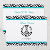 Zebra Print Peace Sign Birthday Party Invitation 招待状 (正面/裏面)