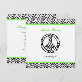 Zebra Print Peace Sign Birthday Party Invitation 招待状 (正面/裏面)