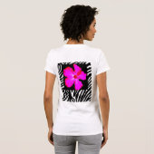 Zebra Print Performance Shirtのホットピンクのハイビスカス Tシャツ (裏面フル)