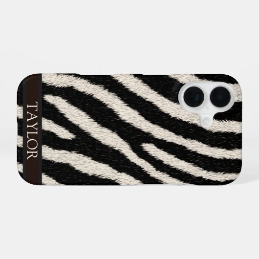 Zebra Print Phone Case with Custom Name iPhone 16ケース (裏面横)