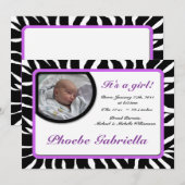 Zebra Print Purple Birth Announcements 案内状 (正面/裏面)