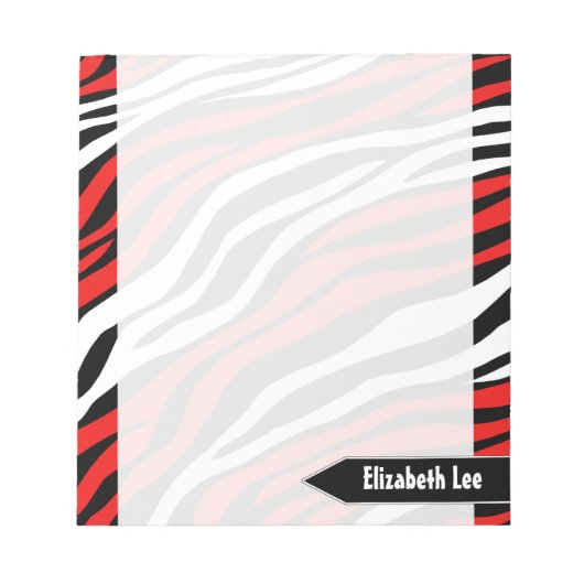 Zebra Print Red Mix パーソナライズされた Notepad ノートパッド (正面)