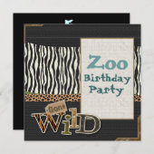 Zebra print Safari Zoo Birthday Partyへの招待 招待状 (正面/裏面)