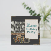 Zebra print Safari Zoo Birthday Partyへの招待 招待状 (スタンド正面)