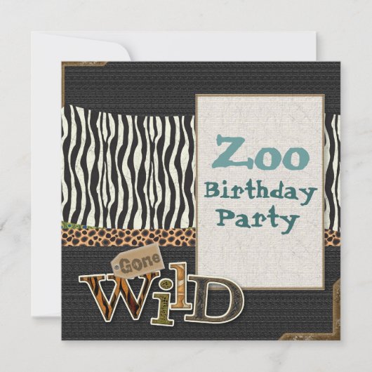 Zebra print Safari Zoo Birthday Partyへの招待 招待状 (正面)