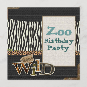 Zebra print Safari Zoo Birthday Partyへの招待 招待状