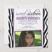 Zebra Print Sweet 16 Party Invitation (purple) 招待状 (正面)