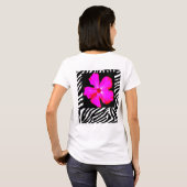 Zebra Print Tシャツのホットピンクハイビスカス Tシャツ (裏面フル)