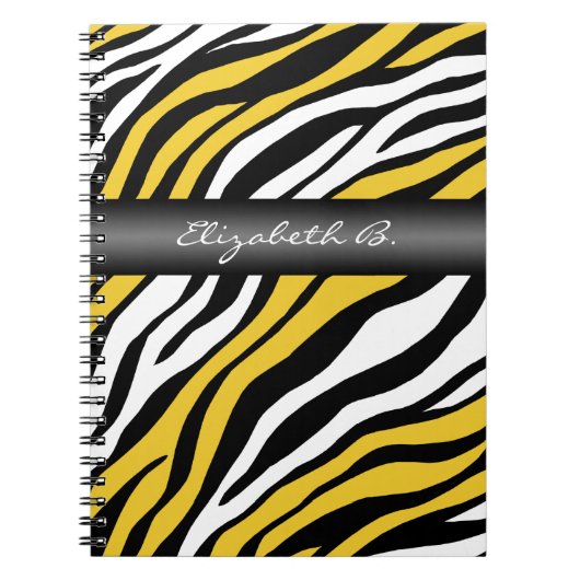 Zebra Print Yellow Mix パーソナライズされた Notebook ノートブック (正面)