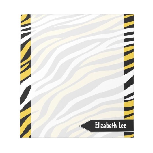 Zebra Print Yellow Mix パーソナライズされた Notepad ノートパッド (正面)