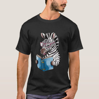 Zebra Reading Book Glasses Illustration Tシャツ