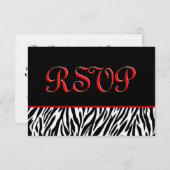 Zebra RSVPの応結婚答カード（赤のアクセント付き） 出欠カード (正面/裏面)