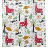 Zebra Safariをテーマにしたパームの木、花、ドードル シャワーカーテン (正面)