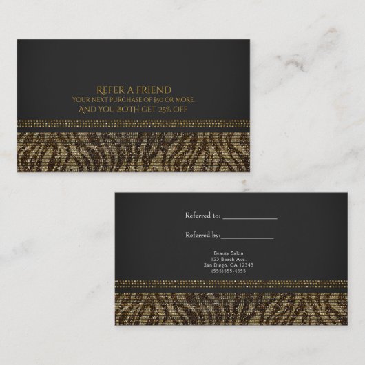 Zebra Sparkle Secomins Glam Chic Refer a Friend 紹介カード (正面/裏面)