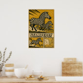 Zebra Stampede Retro Safari Art ポスター (キッチン)