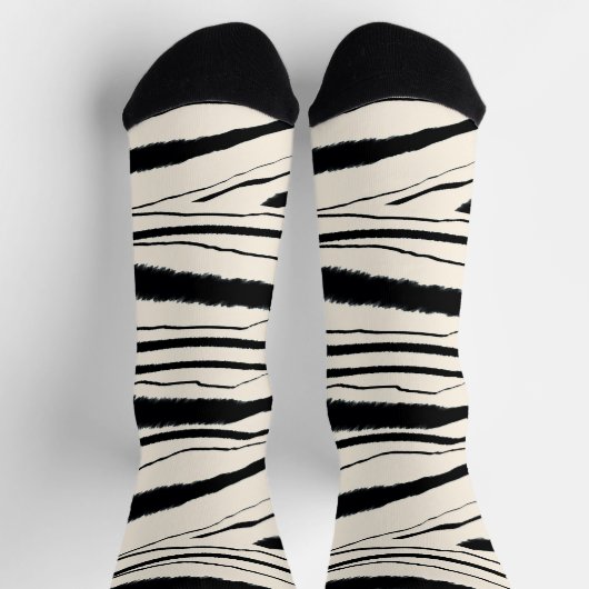 Zebra Stripe Animal Print Premium Crew Socks ソックス (上部)