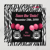 Zebra Twin Girls赤ちゃんシャワー日付を保存 セーブザデート (正面/裏面)