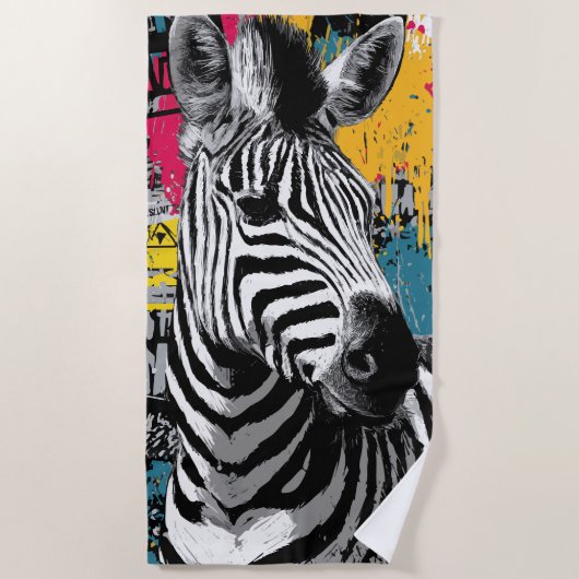 Zebra Urban Graffiti Street Art Illustration ビーチタオル (正面)